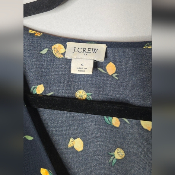 J. Crew Lemon Fruit Print Blue True Wrap Dress Women's 4 - Picture 4 of 8